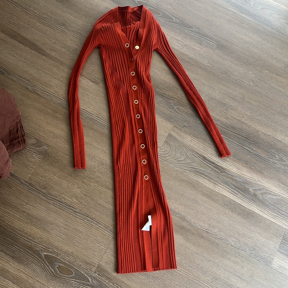 Dion Lee Gradient ribbed button-up dress in red - Picture 5 of 8